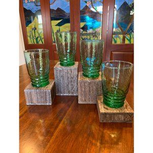 Vintage Libbey Spanish Green Optic Diamond Juice Glasses.